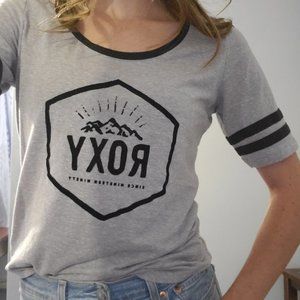 Roxy Logo Vintage Wash Grey Baseball Style T-Shirt